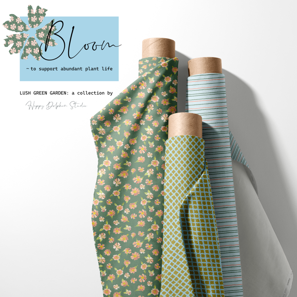 fabric collection bloom lush green garden by happy dolphin studio