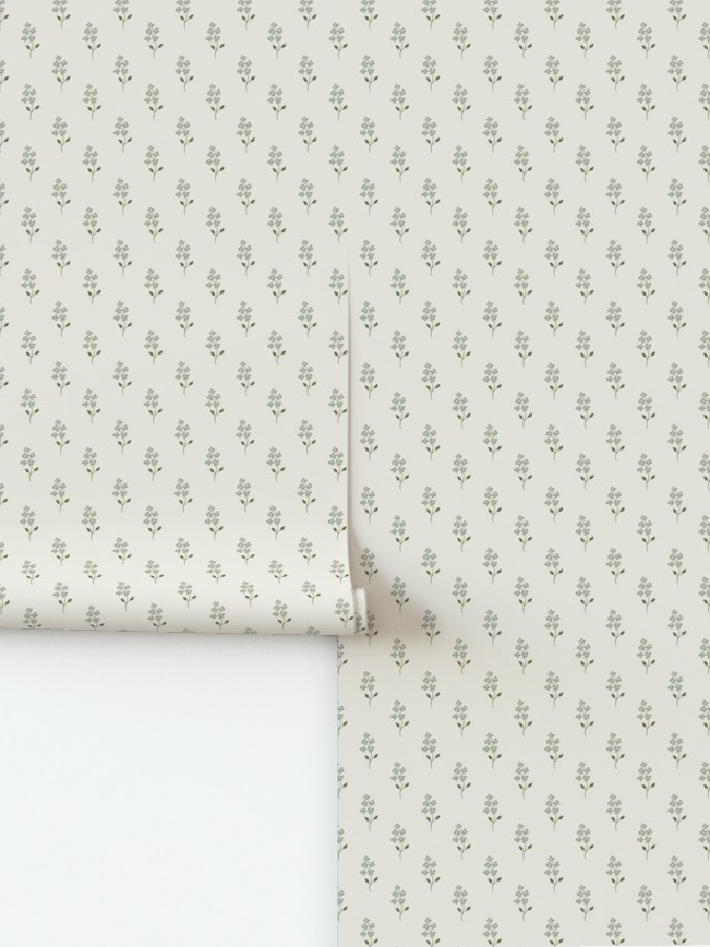Block Print Floral – Sage Green close-up